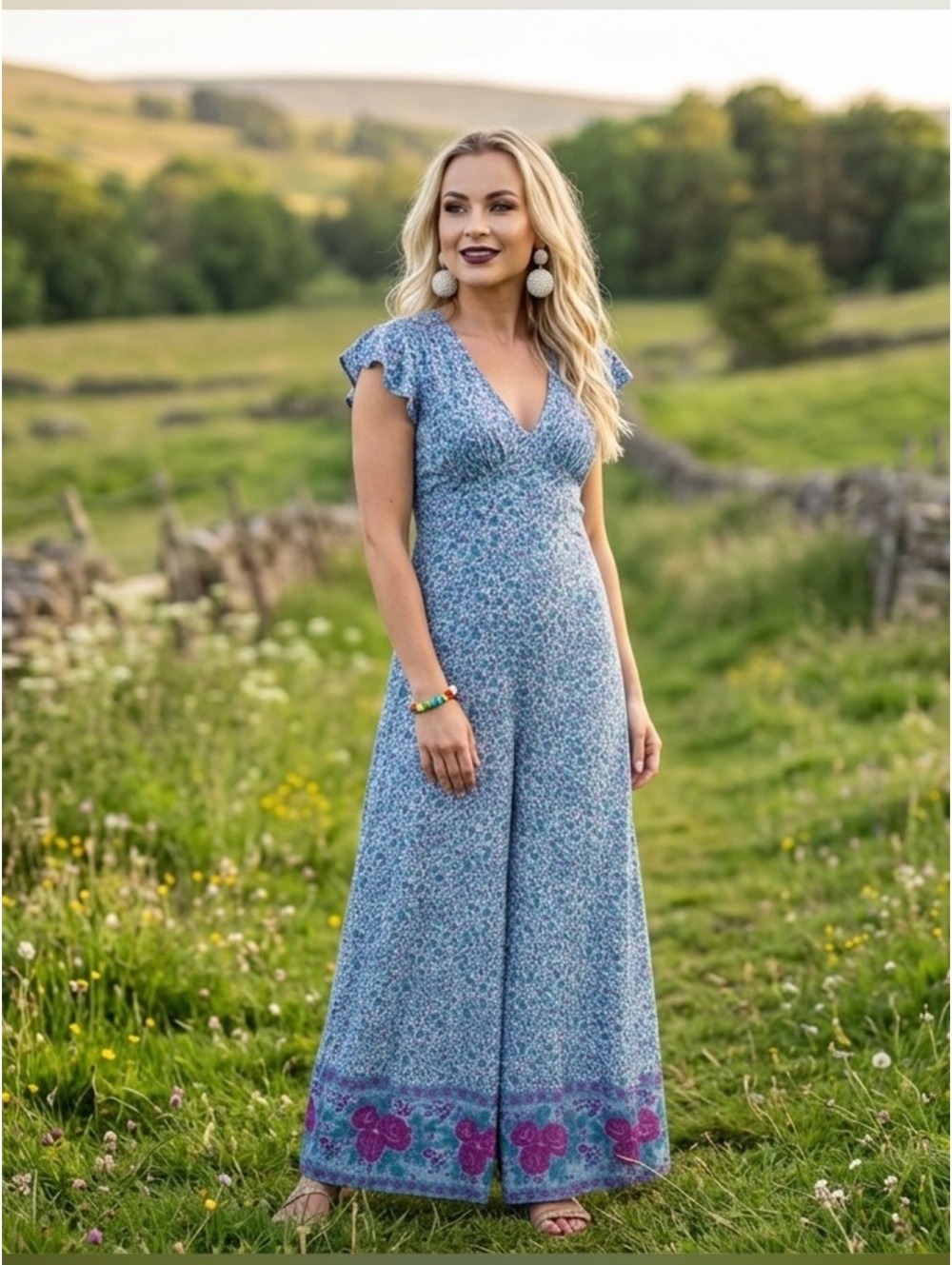 Small Spell Love Jetty Shirred Jumpsuit in Blue Nirvana